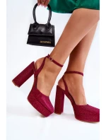 Dámské sandály třpytivé na podpatku Tmavě růžove Rosel