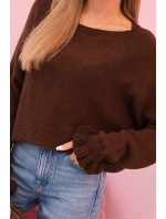 Svetr dámský z mohéru s nařasenými rukávy a výstřihem na zádech hnědý Svetr dámský z mohéru s nařasenými rukávy a výstřihem na zádech hnědý