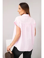 Dámská bavlněná košilová halenka s krajkou a krátkým rukávem bonbónově růžová Dámská bavlněná košilová halenka s krajkou a krátkým rukávem bonbónově růžová