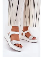 Dámské Kožené Sandály Na Platformě A Klínu Na Suchý Zip S.Barski LR51-543 Stříbrné Dámské Kožené Sandály Na Platformě A Klínu Na Suchý Zip S.Barski LR51-543 Stříbrné