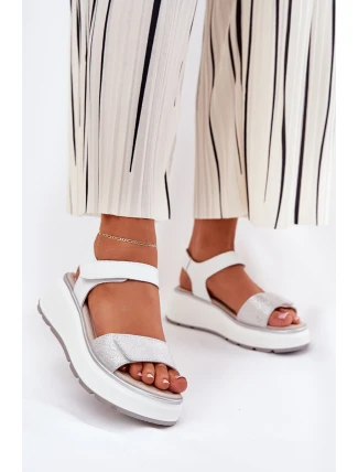 Dámské Kožené Sandály Na Platformě A Klínu Na Suchý Zip S.Barski LR51-543 Stříbrné Dámské Kožené Sandály Na Platformě A Klínu Na Suchý Zip S.Barski LR51-543 Stříbrné