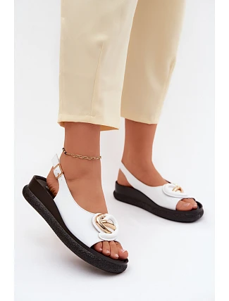 Kožené sandály na platformě s ozdobou S.Barski KV61-6047 Bílé