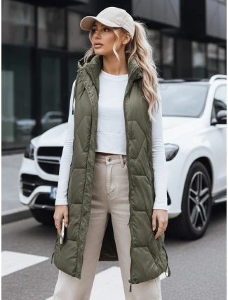 Dámská dlouhá prošívaná zelená vesta FashionStreet TY5264