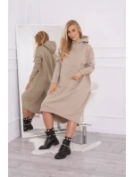 Zateplené šaty s kapucí béžové