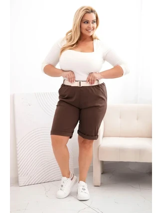 Dámské bavlněné šortky Plus Size s páskem hnědý