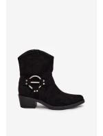 Dámské kožené boty na podpatku s ozdobným detailem černé Halivine