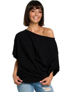 B079 Halenka nadměrné velikosti se zavinovacími detaily - černá