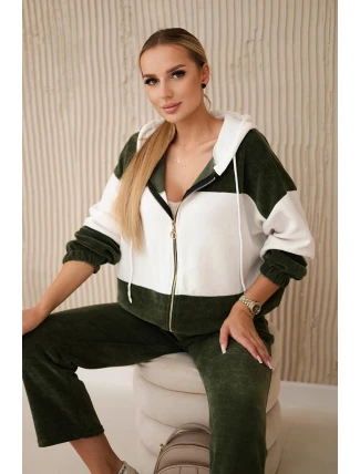 Souprava žebrovaného veluru mikina + kalhoty khaki Souprava žebrovaného veluru mikina + kalhoty khaki