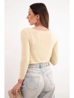 Dámská svetr z kašmíru s kulatým výstřihem a dlouhým rukávem žlutá