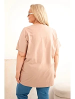 Dámská bavlněná halenka Plus Size s peříčky velbloudí