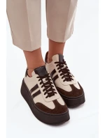 Kožené dámské tenisky na platformě Zazoo 3775 béžově-čokoládové
