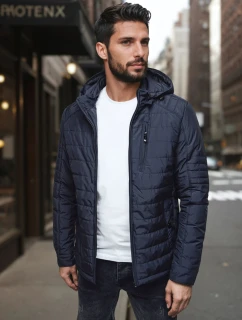 Pánská přechodná prošívaná bunda s kapucí tmavě modrá FashionStreet TX5004