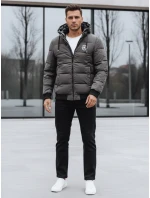Pánská prošívaná zimní bunda s kapucí šedá FashionStreet TX5073 Pánská prošívaná zimní bunda s kapucí šedá FashionStreet TX5073