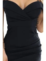 564-11 CALLIE Midi šaty s odhalenými rameny a výstřihem - černé 564-11 CALLIE Midi šaty s odhalenými rameny a výstřihem - černé