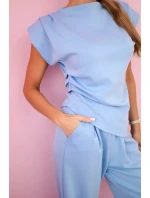 Komplet asymetrická halenka + kalhoty modrý