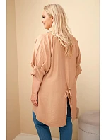 Dámská Plus Size bavlněná košile s knoflíky a límcem velbloudí