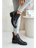 Lakované Nízké Boty Dámské Na Plochém Podpatku Zateplené Černé S.Barski HY42-120 Černé