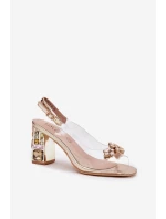 Průhledné sandály na podpatku s krystaly Vinceza 70110 zlaté