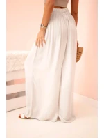 Široké dámské viskózové kalhoty s elastickým pasem béžové