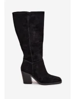 Semišové Kozačky Na Podpatku Se Zipem Černé Lissara
