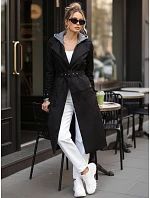 Dámský dvouřadý trenčkot s kapucí černý FashionStreet TY5654