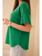 Dámský svetr s krátkým rukávem volného střihu zelený