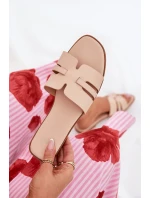 Dámské Pantofle Na Plochém Podpatku S Výřezem Eko Kůže Béžové Ecapus