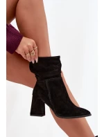 Kozačky z přírodního semiše vyhřívané na podpatku s našitím Zazoo 4216 Černé