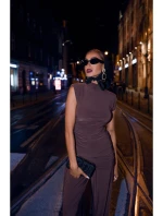 M890 Souprava s projmutým topem a širokými kalhotami - hnědá