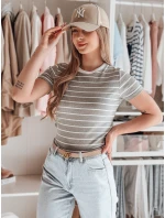 LINESS šedé pruhované dámské základní tričko FashionStreet RY2821