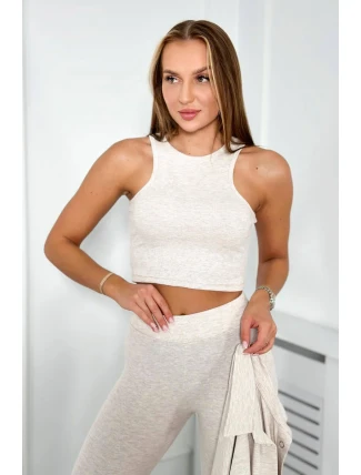 3dílný set halenka, top a legíny béžová melanž 3dílný set halenka, top a legíny béžová melanž