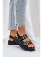 Eko Kožené Sandály S Přezkami Černé Vulinea