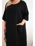 Dámské šaty Plus Size viskózové s kapsami krátký rukáv černá
