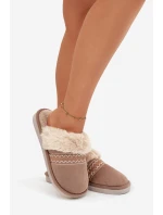 Dámské pantofle s kožíškem a výšivkou Khaki Devianne Dámské pantofle s kožíškem a výšivkou Khaki Devianne