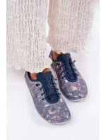 Dámské polobotky z přírodní kůže se vzorem Artiker – modré