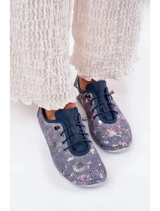 Dámské polobotky z přírodní kůže se vzorem Artiker – modré