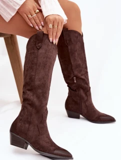 Dámské eko-semišové kovbojky na podpatku Jenaya – čokoládové