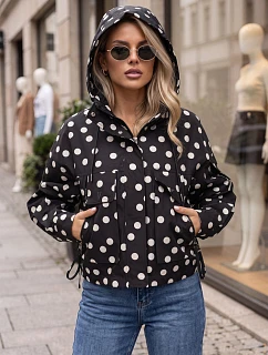 Dámská přechodová bunda s puntíky a kapucí, černá, FashionStreet TY6035