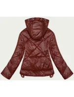 Tmavě rudá prošívaná dámská bunda pro přechodné období s kapucí (21300)