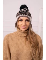 Rosa dámská čepice s bambulí K368 černá+mocca+béžová