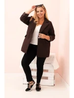 Dámská bunda Plus Size prošívaná s límcem a knoflíkem hnědá