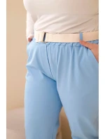 Dámské bavlněné kalhoty Plus Size s páskem modré