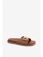 Dámské pantofle s zlatým sponou tmavě béžové Elviane