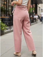 Dámské kalhoty s vysokým pasem a záševky růžové FashionStreet UY2904 Dámské kalhoty s vysokým pasem a záševky růžové FashionStreet UY2904