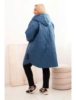 Dámská bunda Plus Size prošívaná s kapucí a nápisem HOPE jeansová