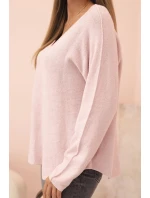 Svetr dámský s viskózou a výstřihem do V tmavě pudrově růžový