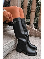 Dámské kozačky na nízkém podpatku s přezkou Černé Orlisa