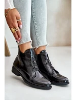 Lakované Kotníkové Boty Na Zip Zateplené Plochý Podpatek S.Barski Černé Lakované Kotníkové Boty Na Zip Zateplené Plochý Podpatek S.Barski Černé