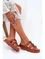 Dámské pantofle s pásky – camel