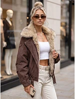Dámská zimní bunda s kožešinovým límcem, hnědá, FashionStreet TY5701 Dámská zimní bunda s kožešinovým límcem, hnědá, FashionStreet TY5701